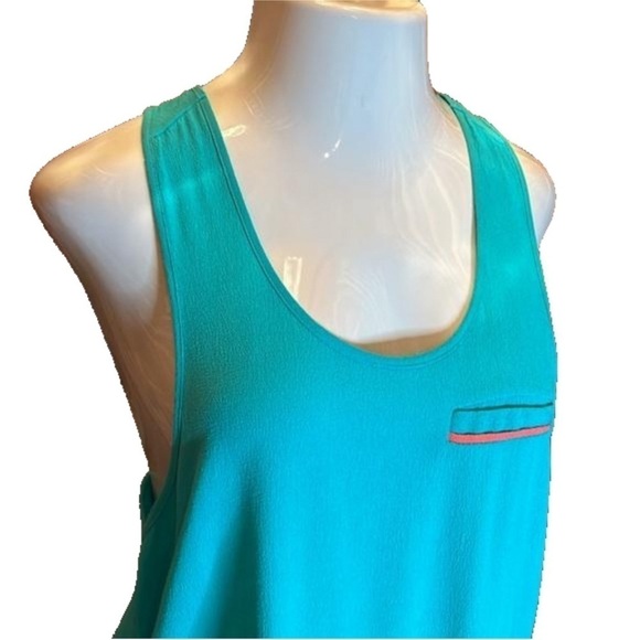 PRABAL GURUNG Green Long Tank Top w/ Pink Stripe on faux “Pocket" Size M, NWT! - Picture 2 of 9